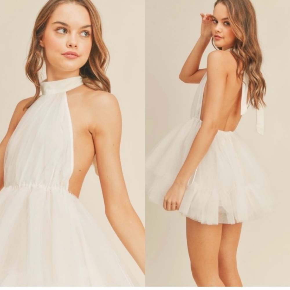 Elegant White Halter Dress